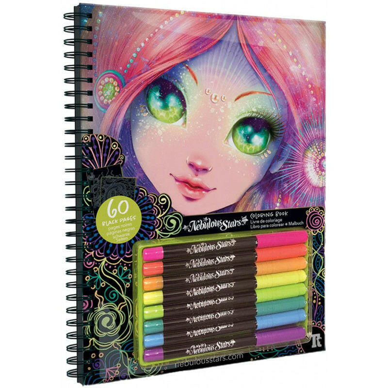 Livre de Coloriage à Pages Noires + Stylos – Nebulous Stars.