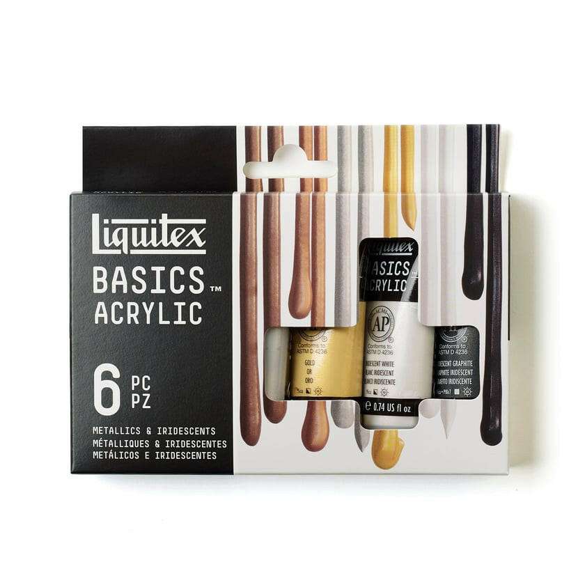 Liquitex Basics - 6 x 22ml - Metallics & Iridescents Acrylic Paint Set.