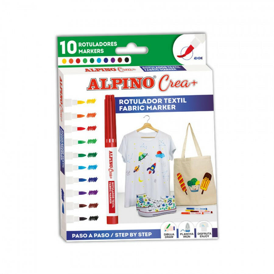 Alpino - 10 Feutres Marqueurs Textiles Permanents.