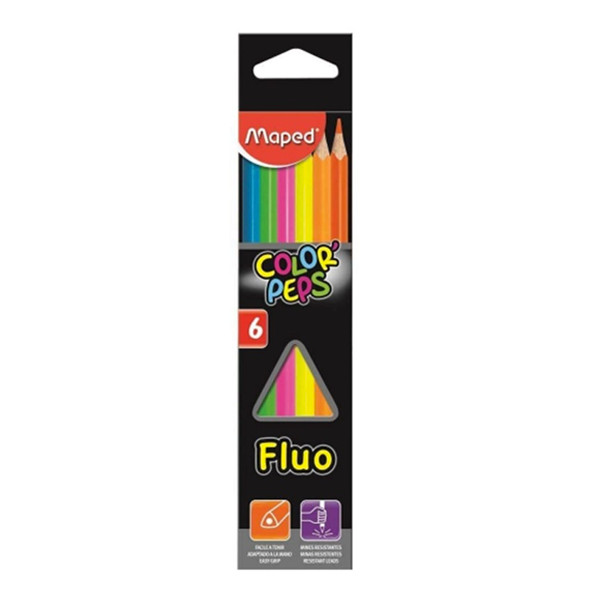 CRAYONS DE COULEUR MAPED 6/18 FLUO REF 832003.