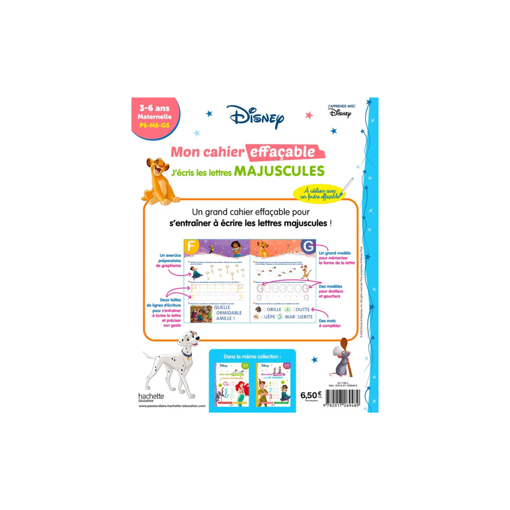 DISNEY MON CAHIER EFFACABLE J'ECRIS LES LETTRES MAJUSCULES