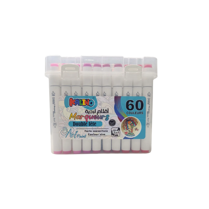MARQUEURS KALINO DOUBLE TETE PAQ DE 60 COULEURS
