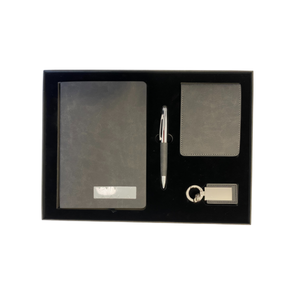 COFFRET 4P NOTEBOOK A5 + PORTE CLES + STYLO + PORTEFEUILLE 2CLRS