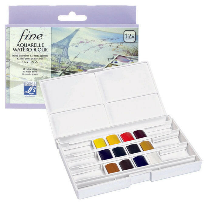 Aquarelle Fine - 12 Demi-Godets en Boîte Plastique - Rougier & Plé Lecourbe.