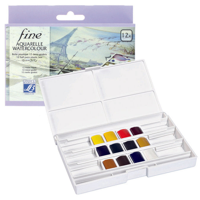 Aquarelle Fine - 12 Demi-Godets en Boîte Plastique - Rougier & Plé Lecourbe