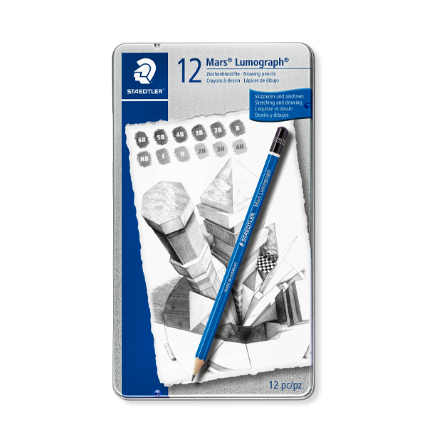 Boîte Métal de 12 Crayons Assortis Lumograph Graphite - Staedtler.