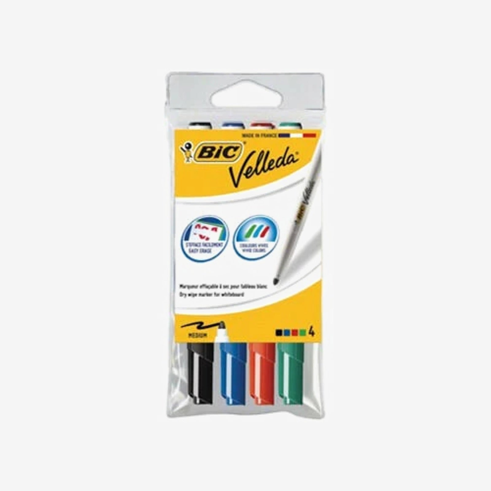 BIC - 4 Marqueurs VELLEDA pour Tableau Blanc.