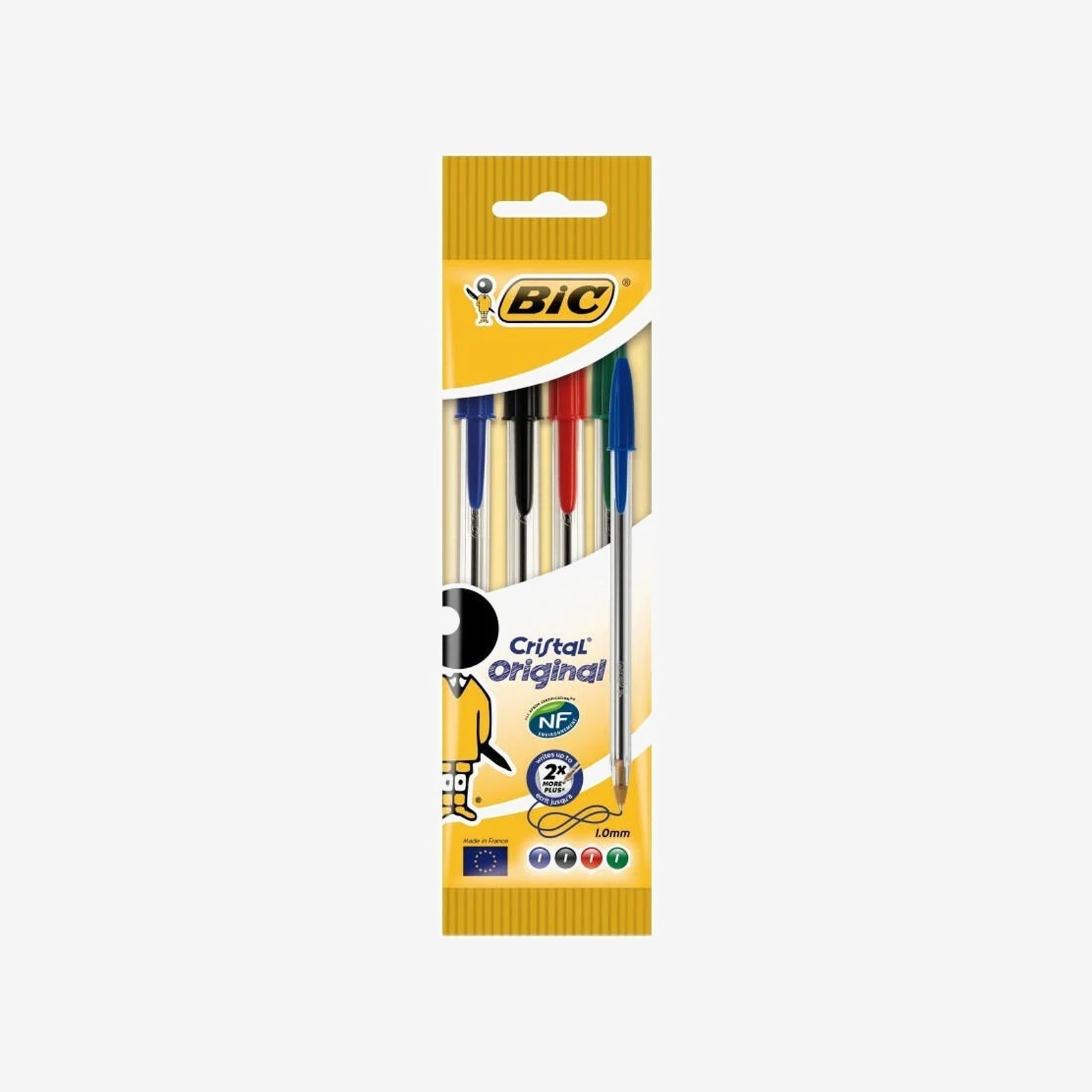 BIC - Lot de 4 Stylos à Bille Cristal Medium (1 mm).