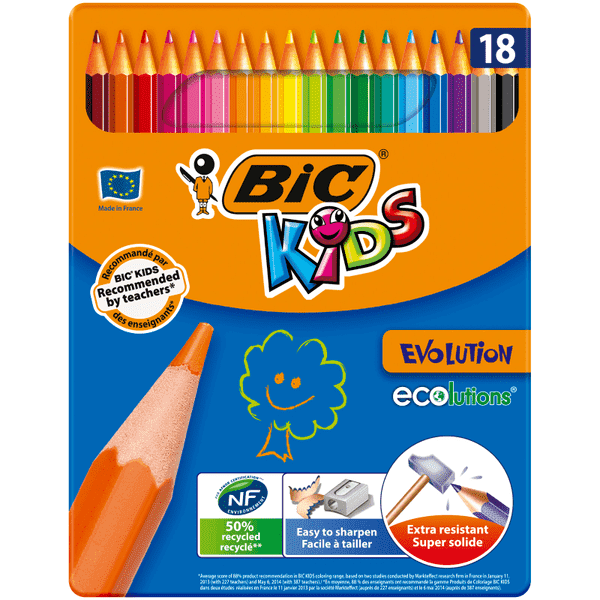 BIC - Boîte de 18 Crayons de Couleur Evolution Assortis.