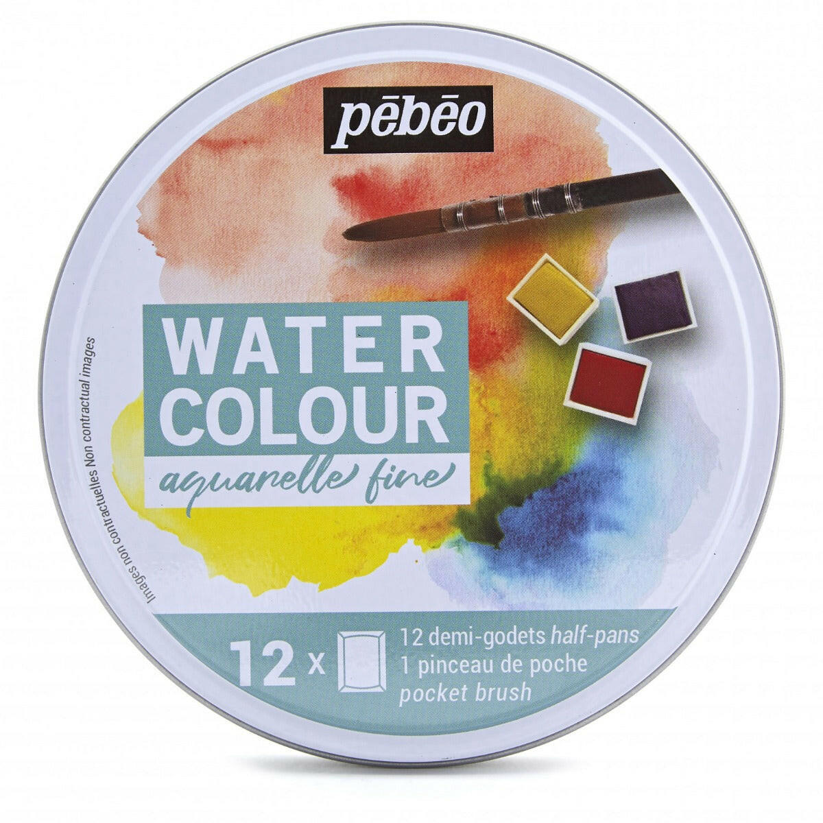 Boîte Aquarelle Fine Ronde en Métal - 12 Demi-Godets - Pébéo.