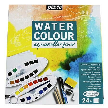 Kit Aquarelle 24 Demi-Godets et Accessoires - Pébéo.