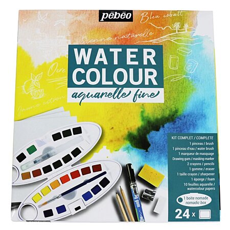 Kit Aquarelle 24 Demi-Godets et Accessoires - Pébéo