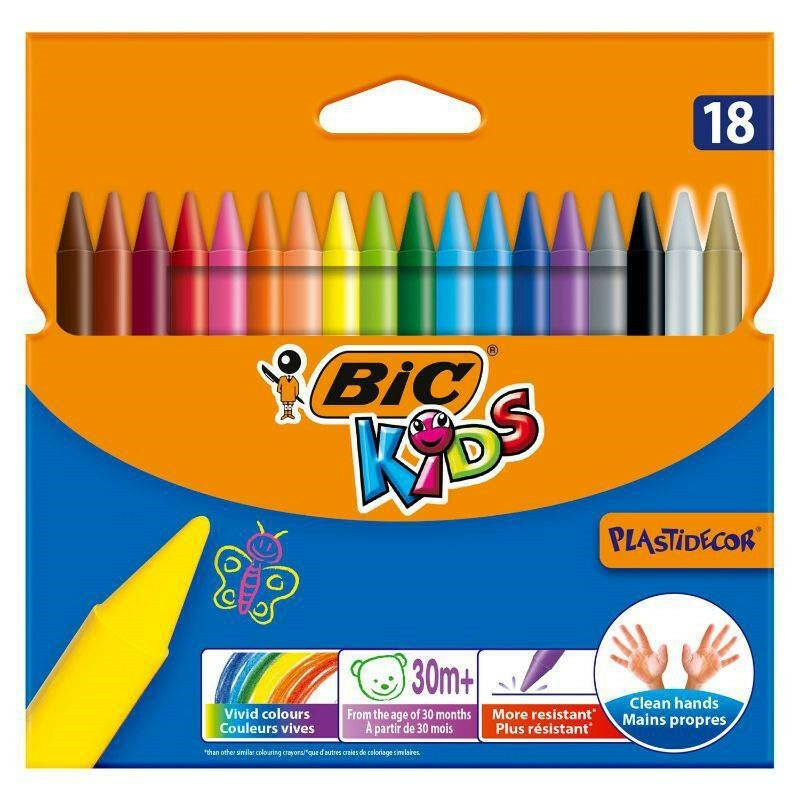BIC - Kids Plastidecor - 18 Craies de Coloriage à la Cire.