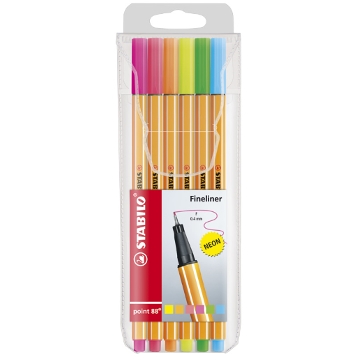 POCHETTE STYLO POINTE FINE NEON 88 STABILO DE 6.