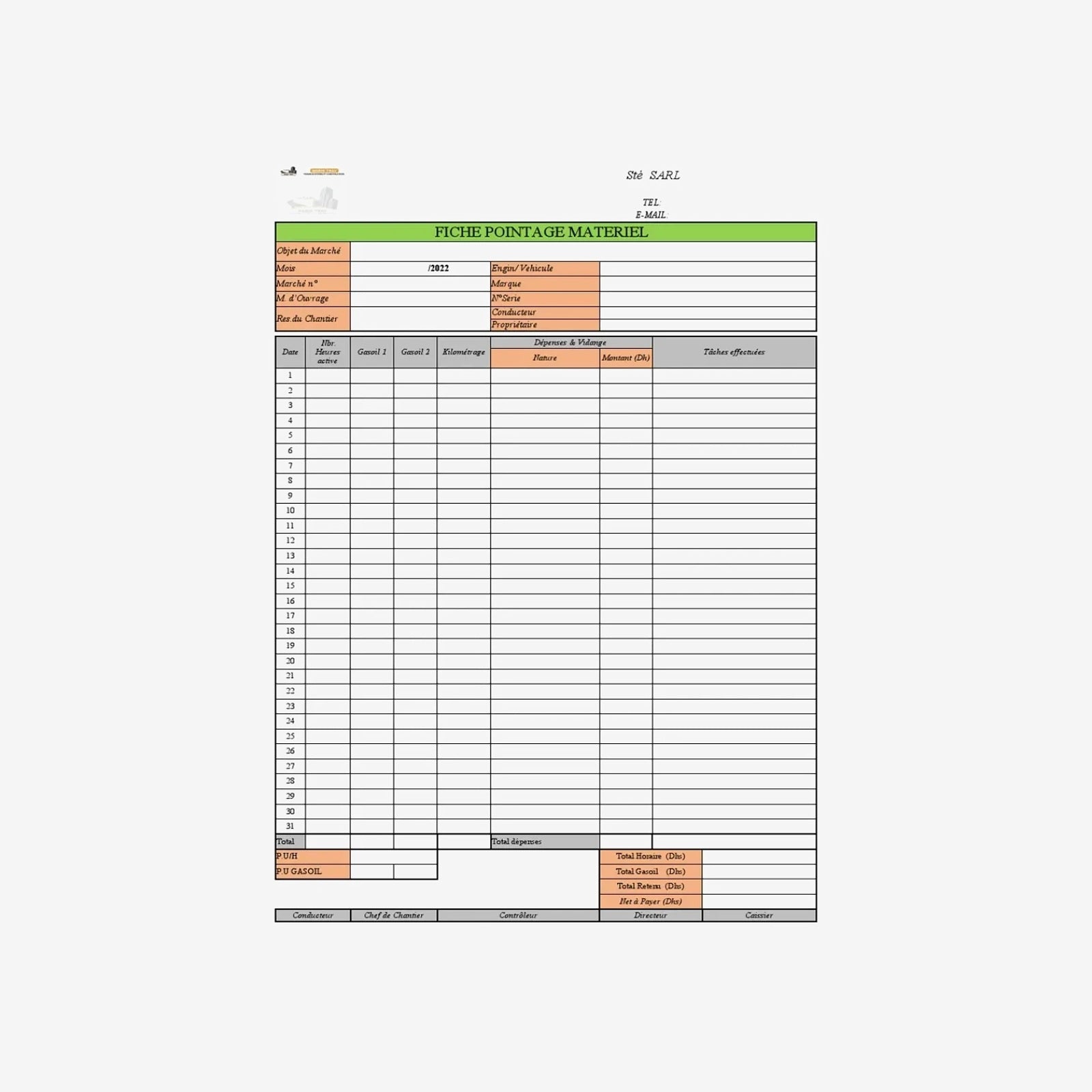 Fiche de Pointage à Machine.