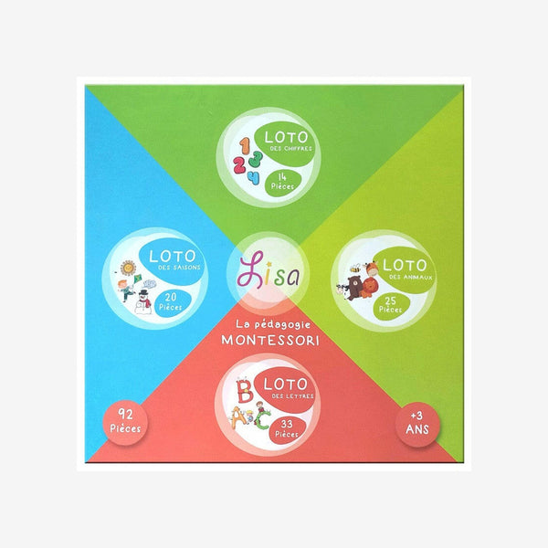 Grand Loto 4en1 Chiffres Lettres Saisons & Animaux - Lisa Toys.