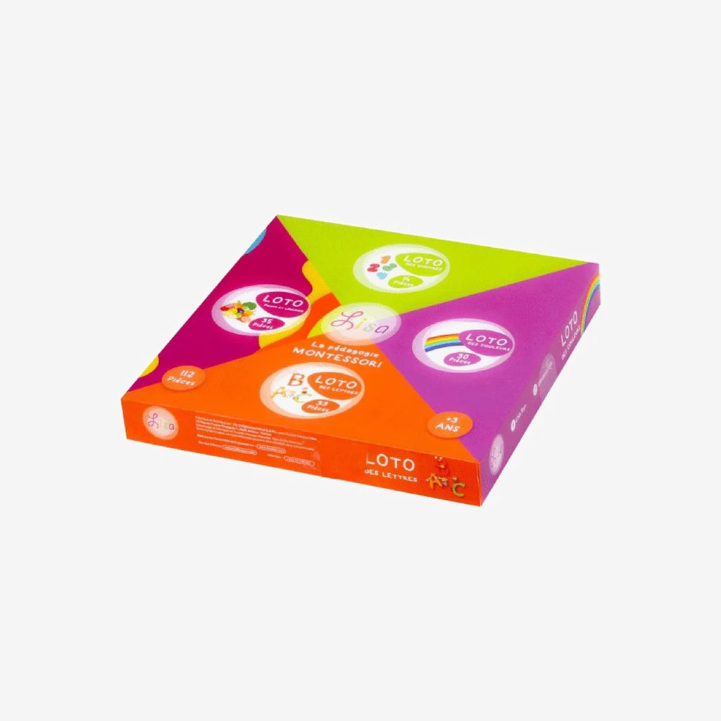 Grand Loto 4en1 Chiffres Lettres Couleurs & Fruits Légumes - Lisa Toys.
