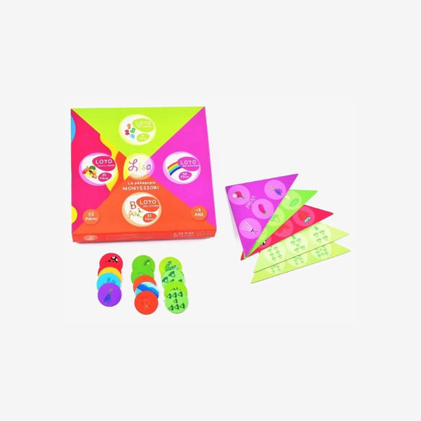 Grand Loto 4en1 Chiffres Lettres Couleurs & Fruits Légumes - Lisa Toys.