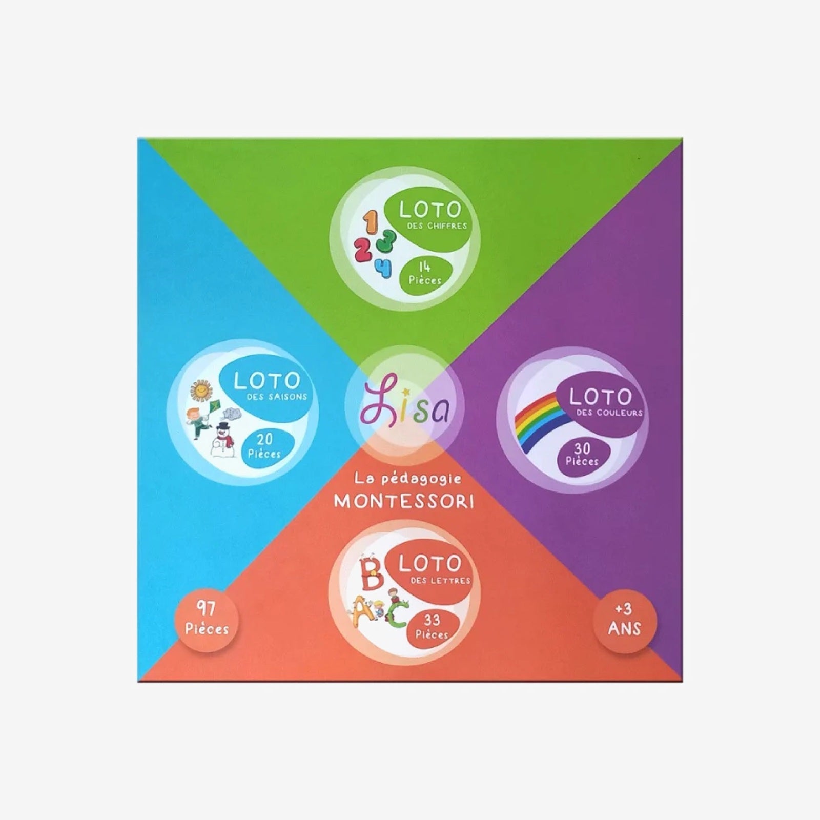 Grand Loto 4en1 Chiffres Lettres Couleurs & Saisons - Lisa Toys.
