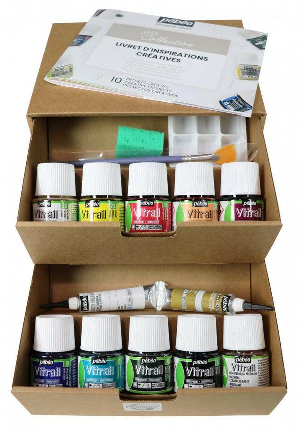 Set de peintures pour verre à base de solvants - Vitrail - Pébéo.
