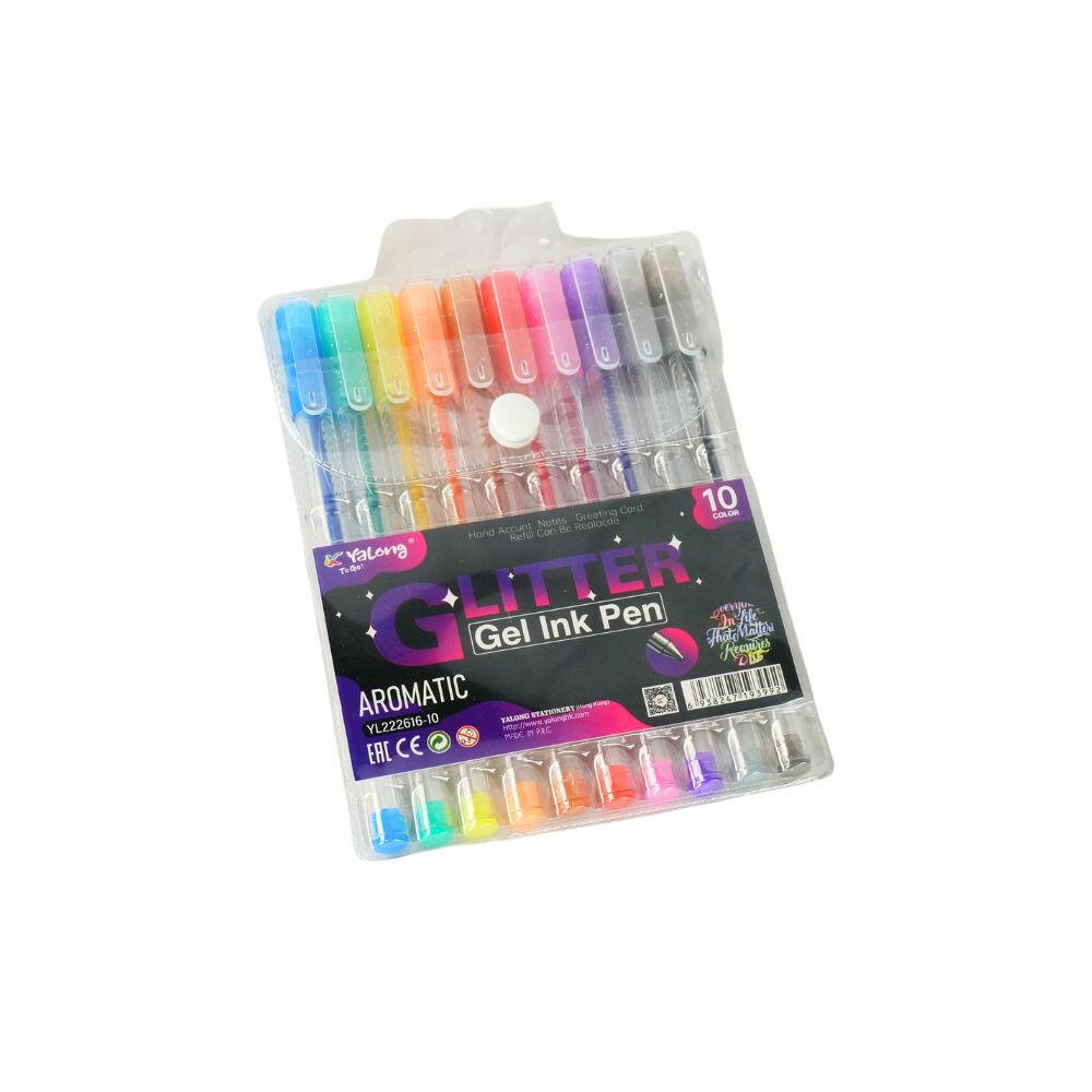 Paquet de 10 Stylos Gel Yalong Glitter - Assortis.