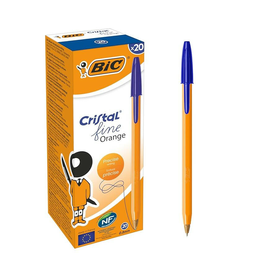 Boîte de 20 Stylos-Bille Bic Orange Fine Original – Bleu.