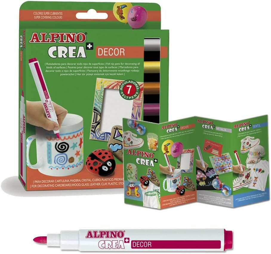 Alpino Crea - Coffret de 7 Feutres de Couleurs Décor.