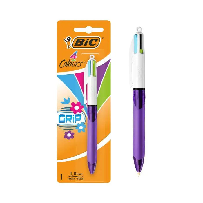BIC - Stylo à Bille 4 Couleurs Grip - Fashion Violet.