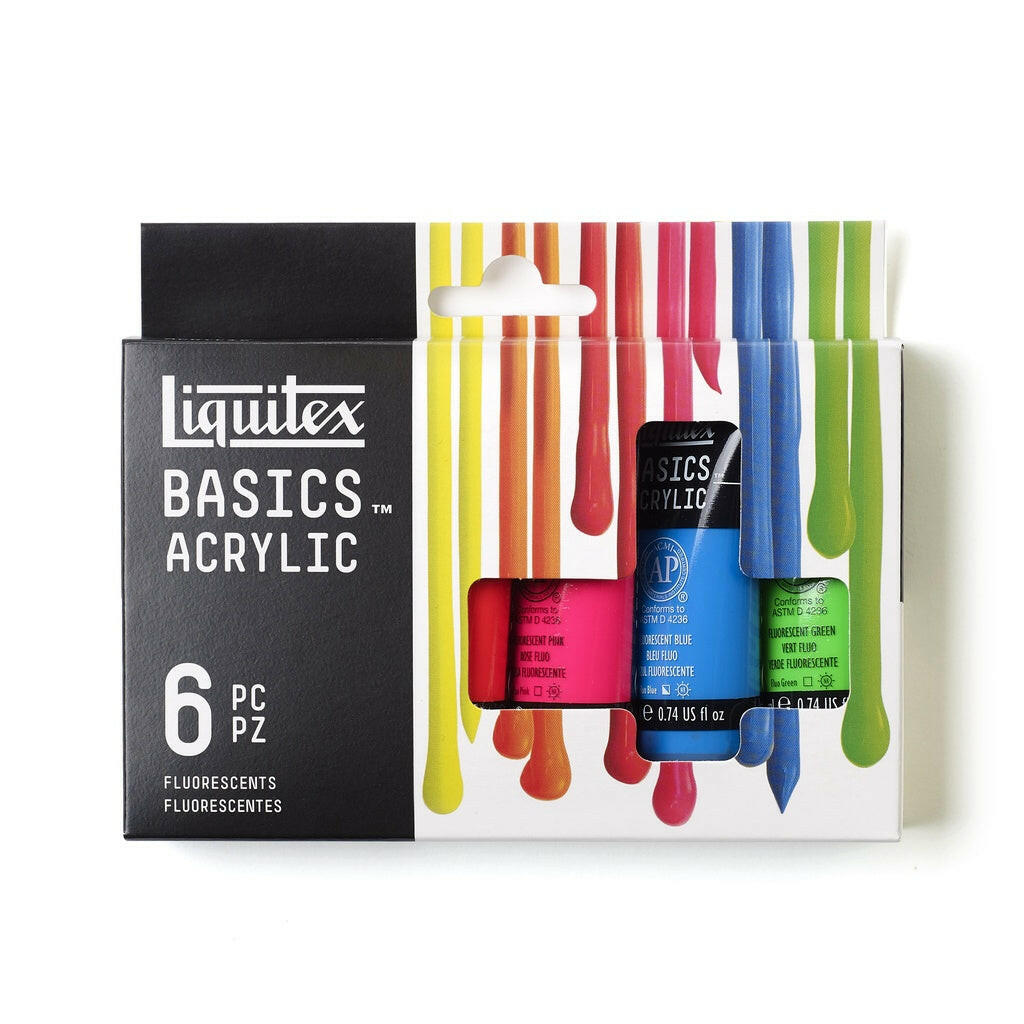 Liquitex - 6 Colors x 22ml Fluorescent Basics Acrylic Paint Tube Set.