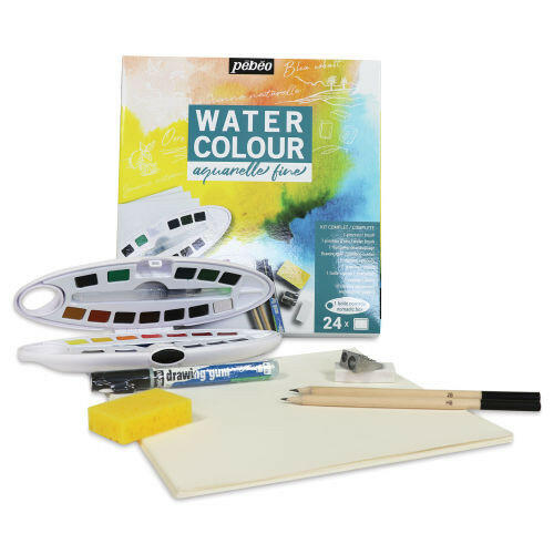 Kit Aquarelle 24 Demi-Godets et Accessoires - Pébéo.