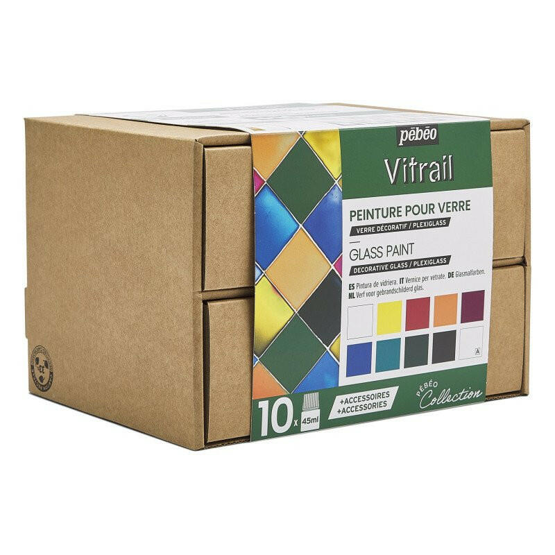 Set de peintures pour verre à base de solvants - Vitrail - Pébéo.