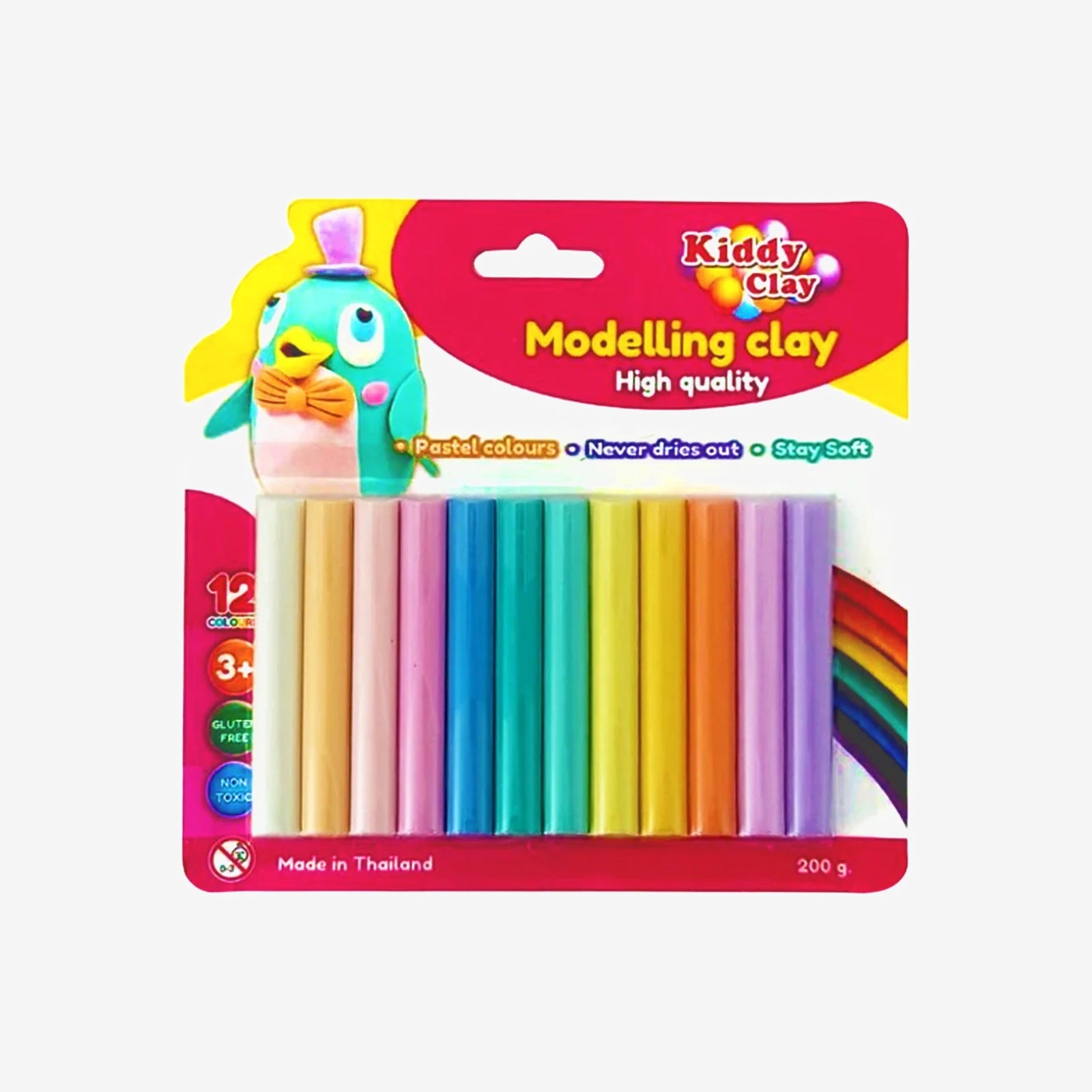 Set de 12 Pâtes à Modeler Pastel 200 gr, Kiddy Clay - Réf.ST-200-12P.