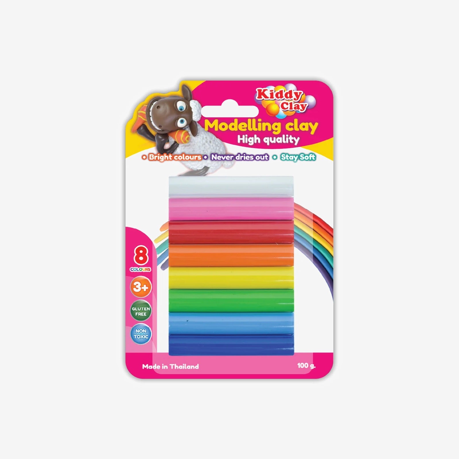 Set de 8 Pâtes à Modeler 100 gr, Kiddy Clay - Réf.ST-100-8.