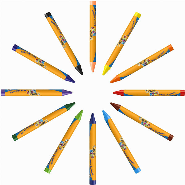 BIC - Paquet de 12 Crayons de Cire Kids Wax Crayons.