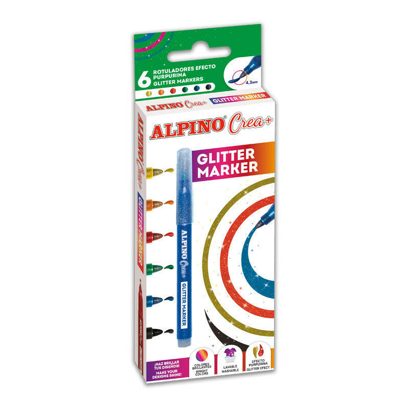 Alpino Crea - Boîte de 6 Marqueurs Pailletés pour Décoration.