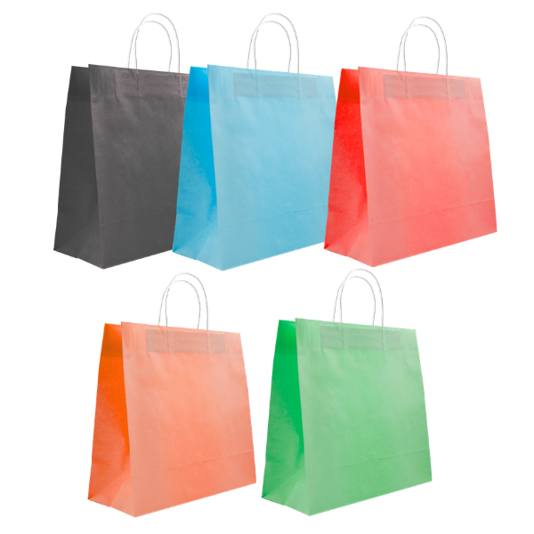 SAC CADEAU EN KRAFT COULOUR  SANS IMPRESSION AVEC POIGNE TORSADEE 24*13*25