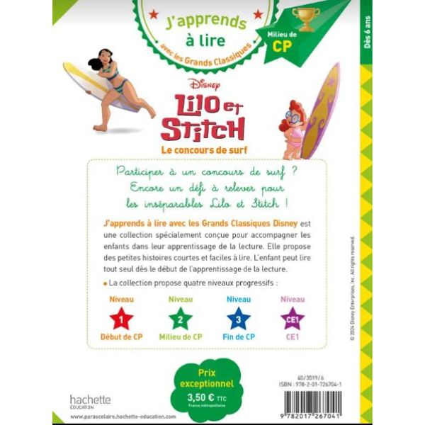 DISNEY - LILO ET STITCH - LE CONCOURS DE SURF, CP NIVEAU 2
