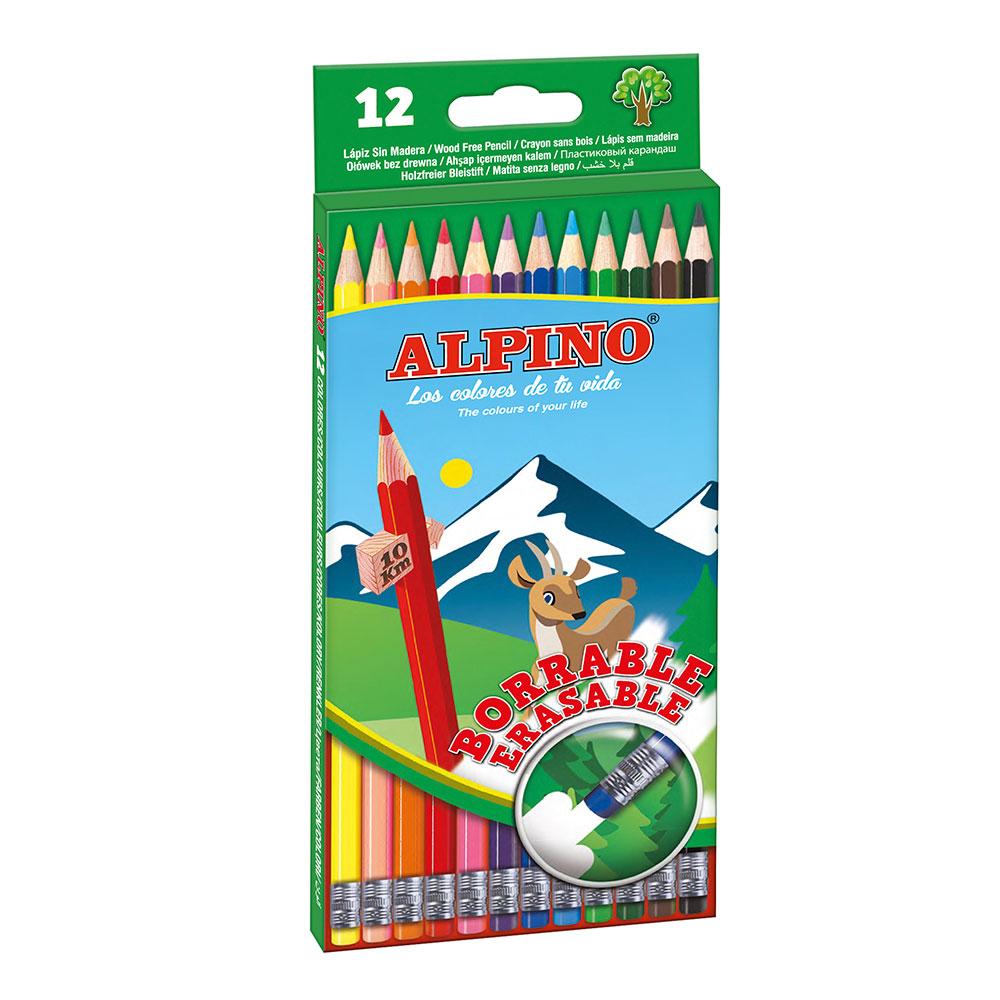 Alpino - Crayon de Couleur Effaçable - 12 Couleurs