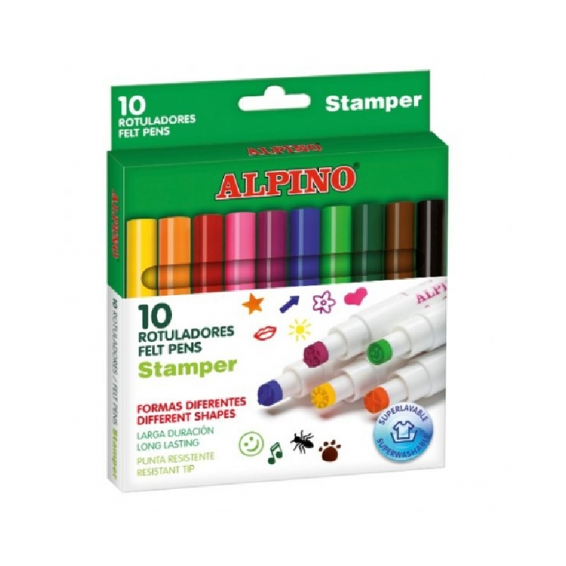 Alpino - Stamper Boîte de 10 feutres  à encre lavable.