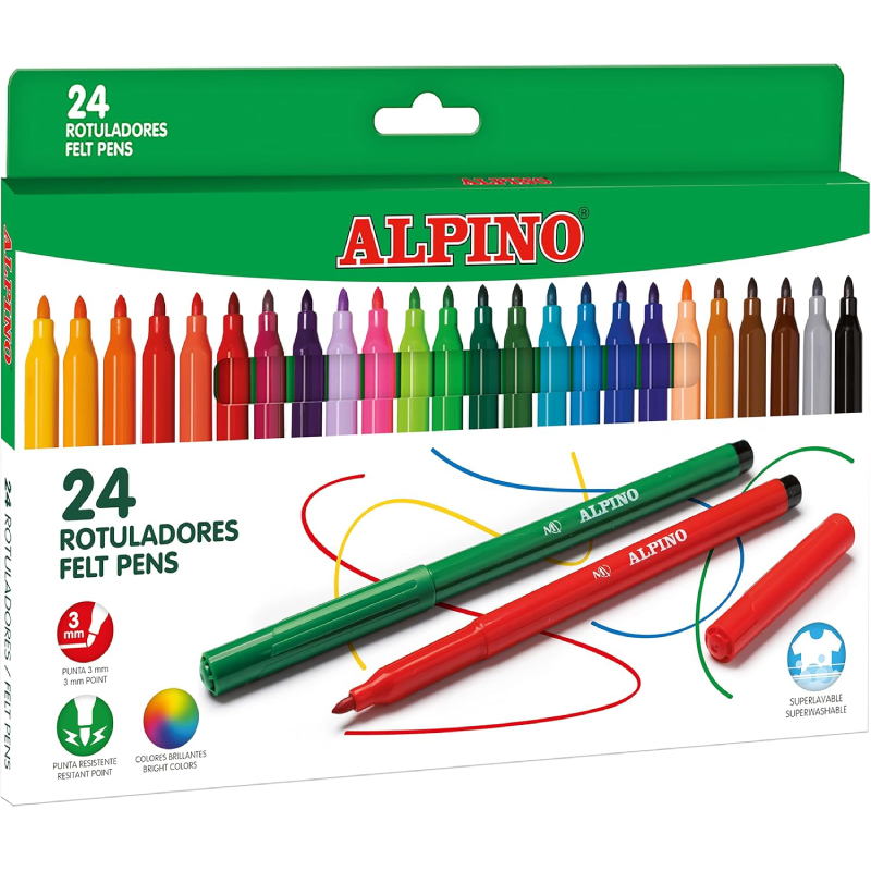 Alpino - Pack de 24 Feutres à Pointe Fine Multicolores.