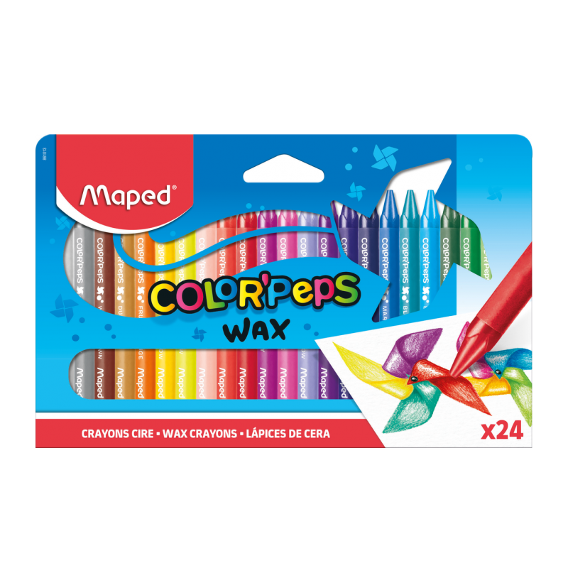 Maped - Crayon de Cire Color'Peps Wax, Étui Carton de 24.