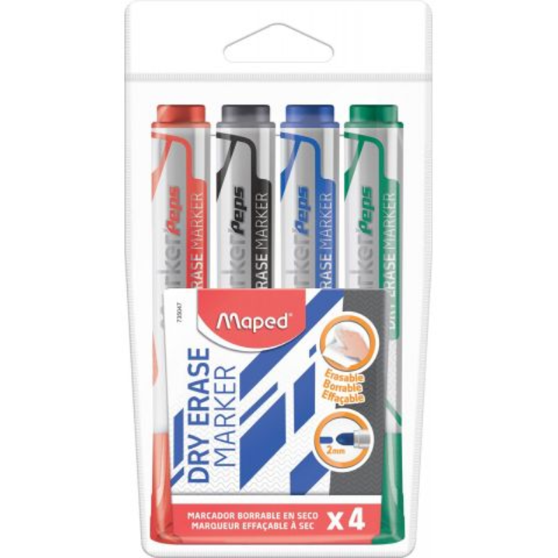 Maped - Marqueur Tableau Blanc Jumbo 2mm (ÉTUI 4 PIÈCES ASSORTIES)