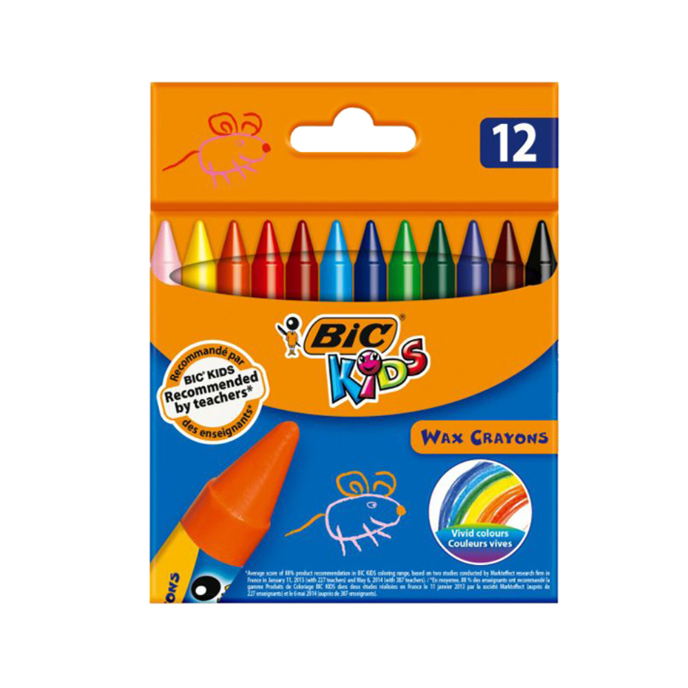 BIC - Paquet de 12 Crayons de Cire Kids Wax Crayons