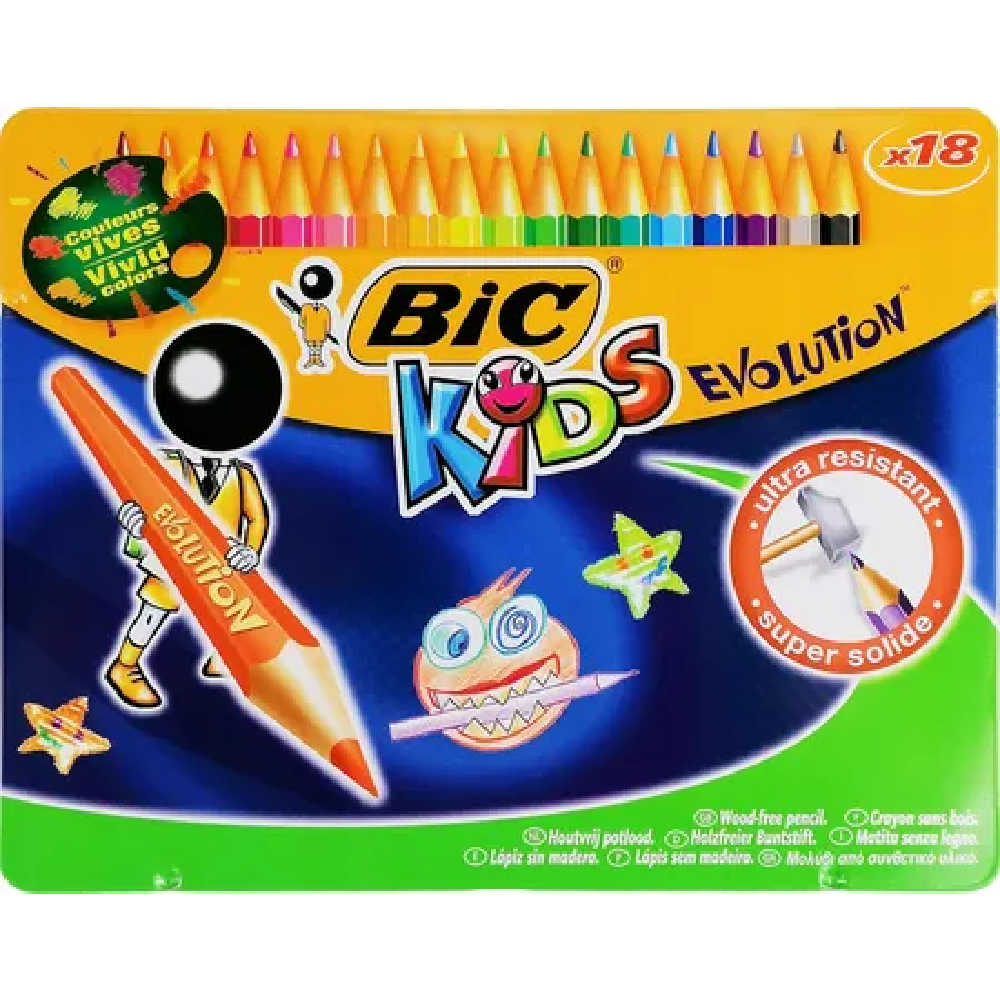 BIC - Boîte metallique de 18 Crayons de Couleur Evolution.