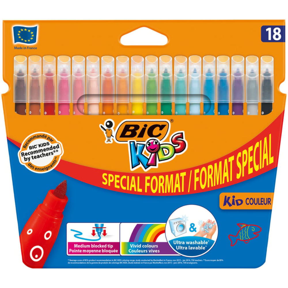 BIC - Lot de 18 Feutres de Coloriage Pointe Moyenne - BIC Kids Kid Couleur