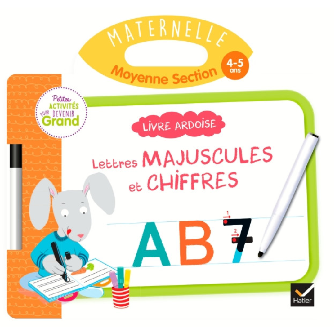 Ardoise - Livre Ardoise - Lettres majuscules et chiffres MS.