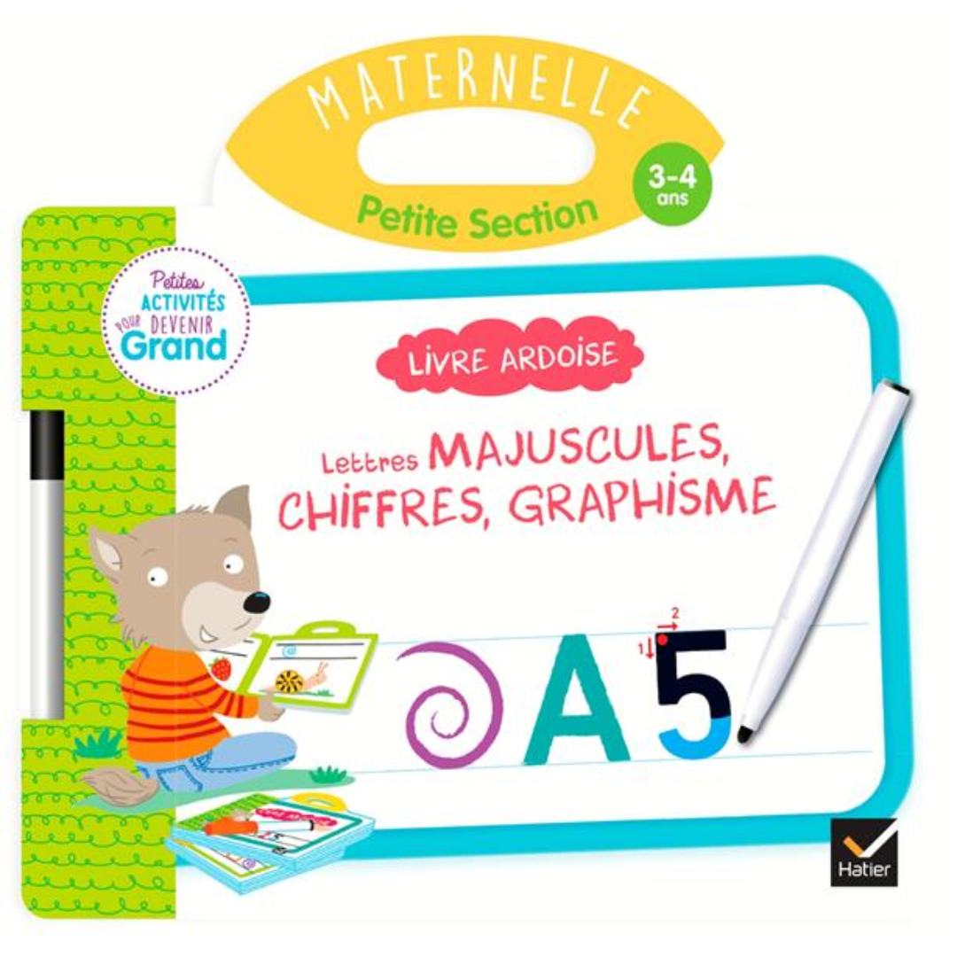 Livre Ardoise - Lettres majuscules, chiffres, graphisme.