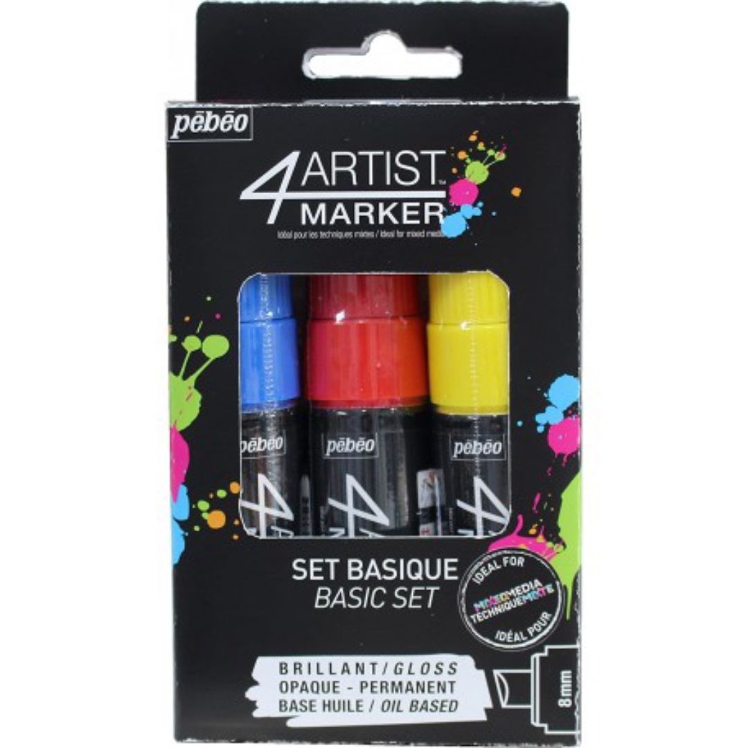 Set de 3 Marqueurs 4Artist Pébéo – Couleurs de Base 8mm.