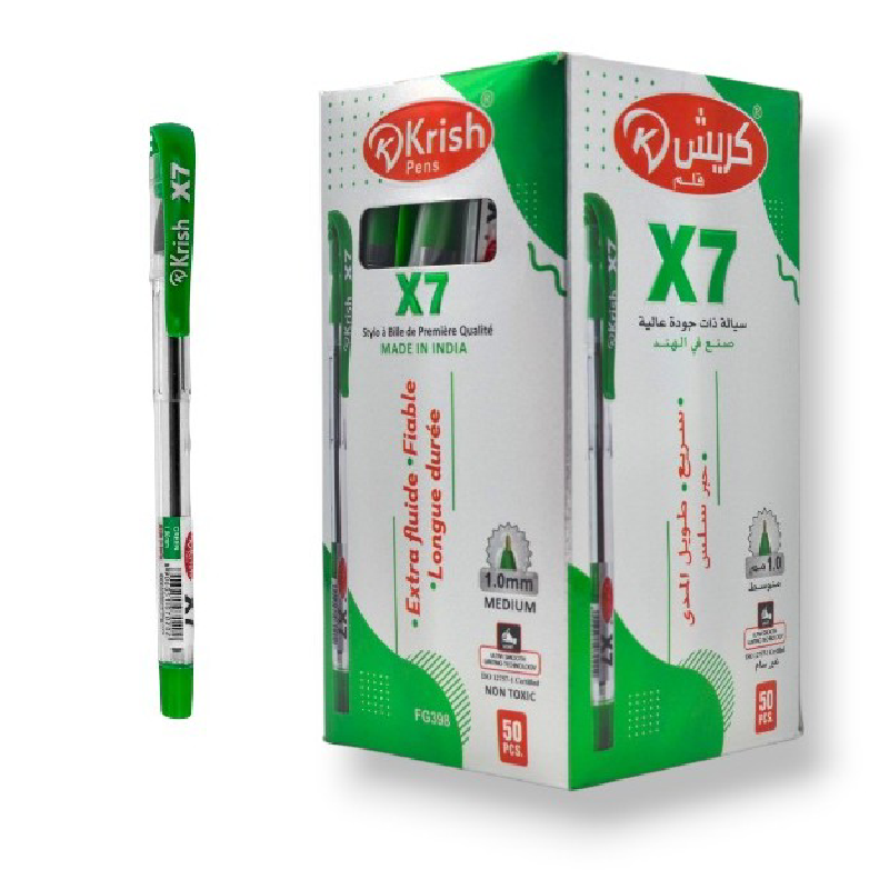 Paquet de 50 Stylos à Bille Krish Vert.