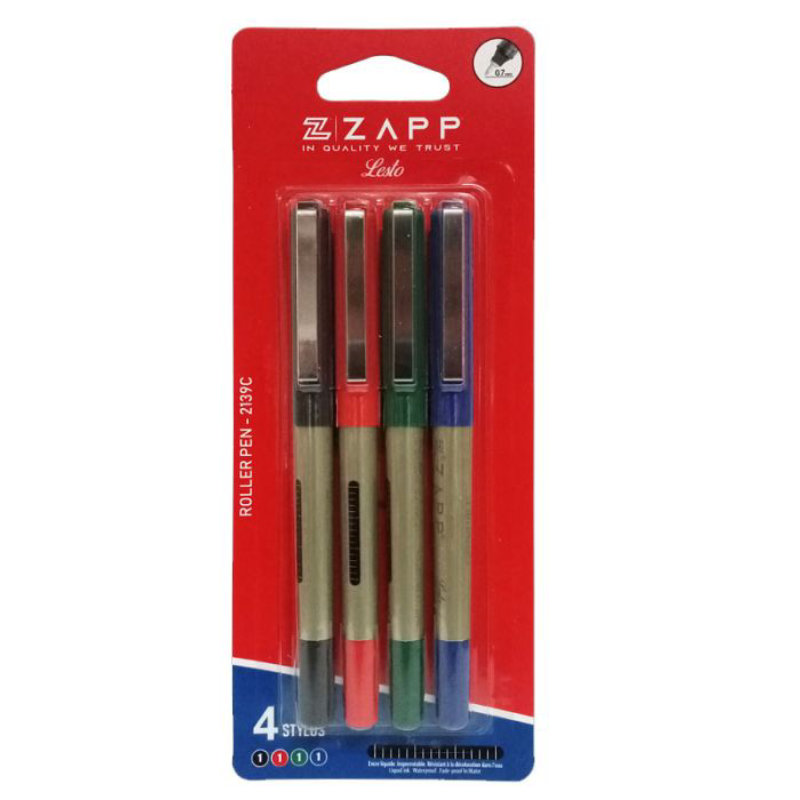 Pochette de 4 Stylos ZAPP Roller Lesto Couleur Assortis.